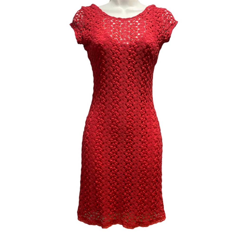 Free People red lined lace crochet bodycon dress size XS